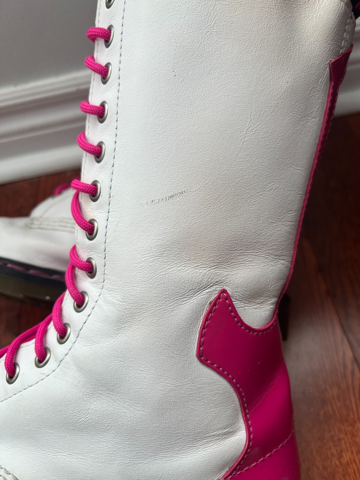 RARE Dr. Martens Guitar Rocker 14 Eye White Pink Rock Boots US Sz 9 image 6