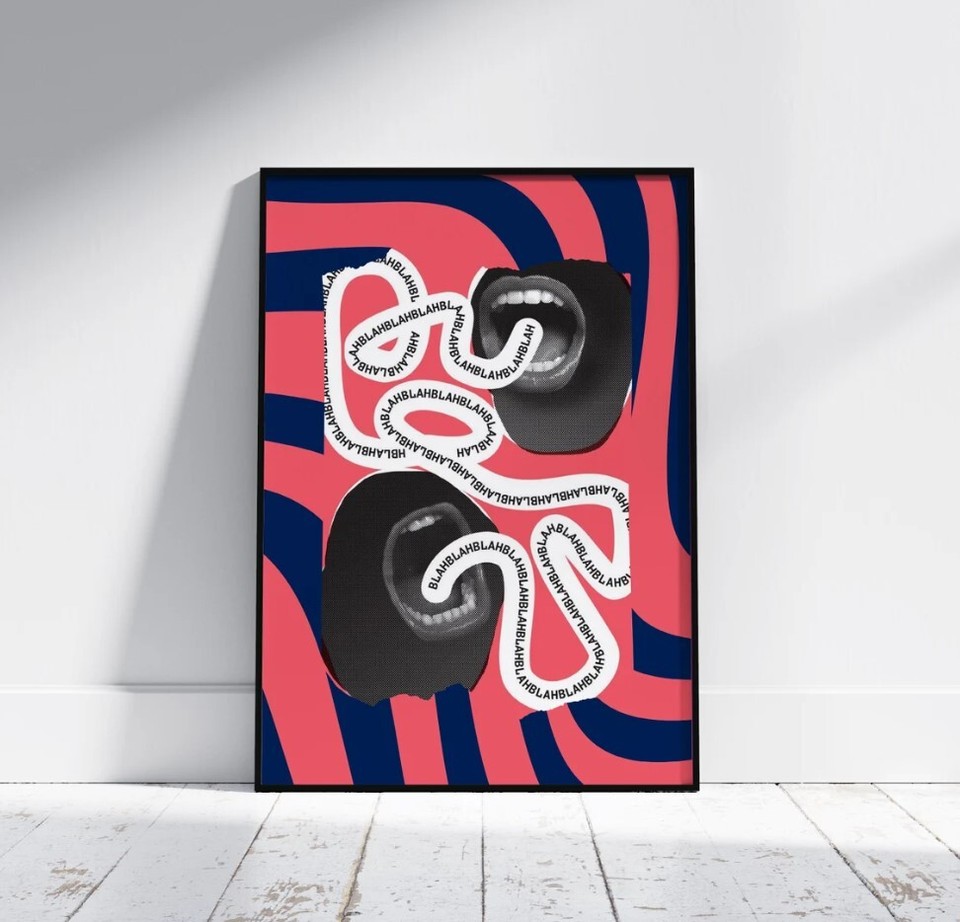 Blah Blah Blah Wall Art, Trendy Poster Living Room Decor eBay
