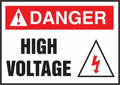 Accuform Signs Lelc176Xve Adhesive Dura-Vinyl Safety Label, Legend "Danger High Voltage", 3.5" Length X 5" Width X 0.006" Thickness, Red/Black On White (841669107149)
