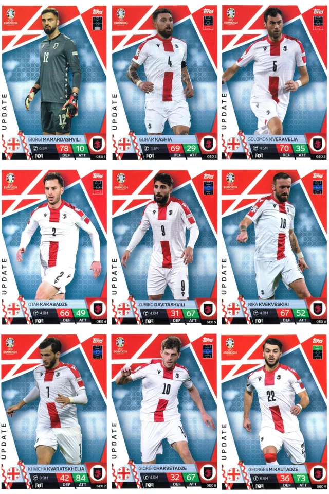 Topps Match Attax UEFA EURO 2024 - ALLE 9 Georgien (GEO) Team Cards (KOMPLETT)