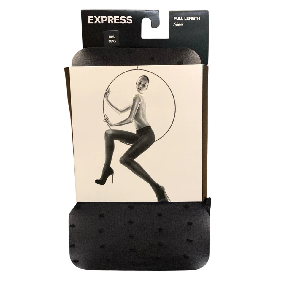 Paquete de 2 Medias Express Largas Largas Transparentes Patrón de Puntos Pequeños Negras Nylon M/L Nuevas Foto 2 de 4