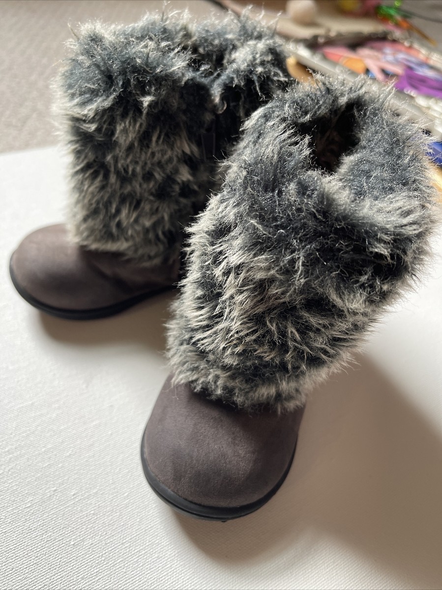 Carter's Toddler Girls Boots Fluffy Gray Faux Fur Winter Zip Up