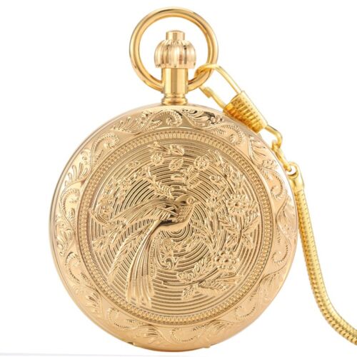 Men's Self Winding Brass Pocket Watch Bird Design Fob Watches with Snake Chain - Picture 1 of 9