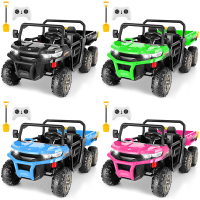 24V 4WD Kids Ride on Dump Truck with Remote Control 2-Seater Electric Car Toy 
