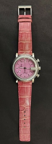 Woman's Pink GUCCI .78CT Diamond Chrono 