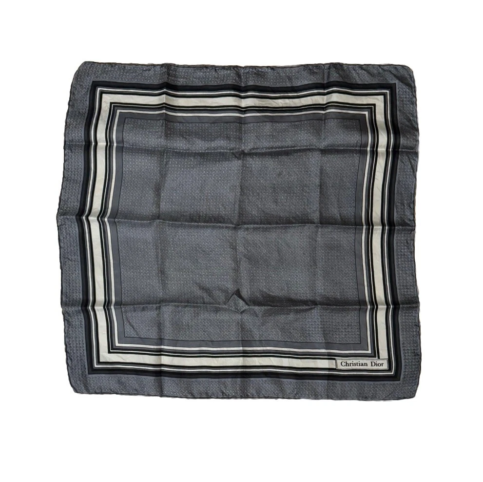 Foulard carré laminé main imprimé gris CHRISTIAN DIOR