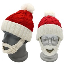 Kids/Adults Christmas Santa Hat with Beard Beanie with Beard Pompom Knit Winter