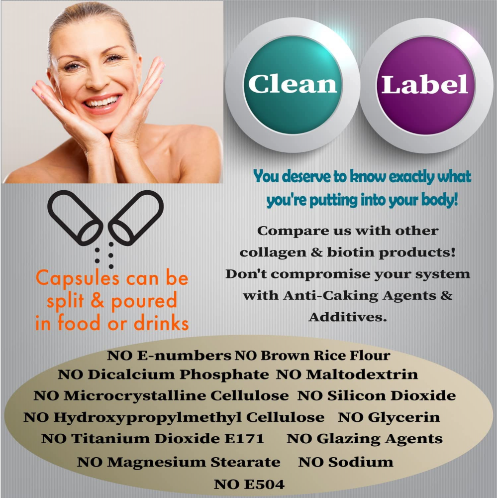 Marine Collagen Type 1&3 Biotin 10000mcg 2 Bottles | Hyaluronic Acid Vitamins Minerals Botanicals 2432mg Serving Hydrolyzed High Strength Peptides Supplement Skin Hair Nails 2 - View #4