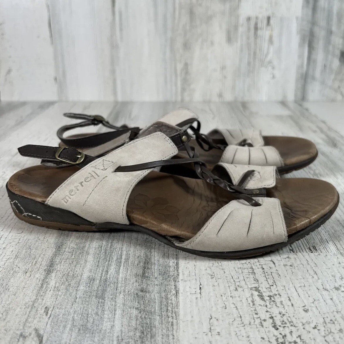 Sandalo Merrell donna Micca argento fodera slingback beige pelle taglia 6 J46382