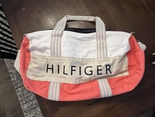 Tommy Hilfiger duffel bag sport Coral Ivory color block strap handles canvas