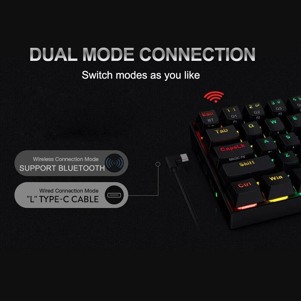 Redragon K530 60% RGB Bluetooth Wireless Mechanical Keyboard 61 Keys Compact - Image 2 of 4