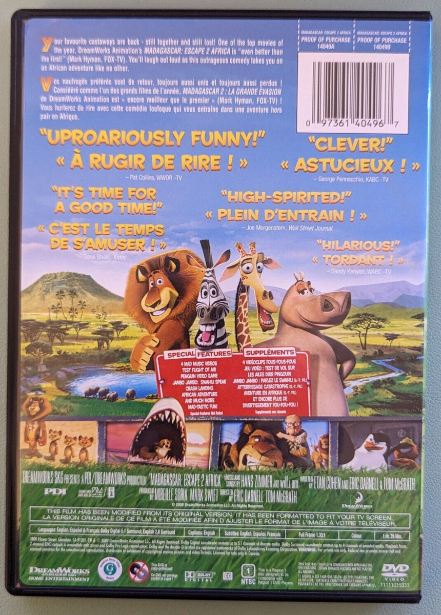 Madagascar: Escape 2 Africa (DVD, 2009, Canadian, Full Screen) | eBay