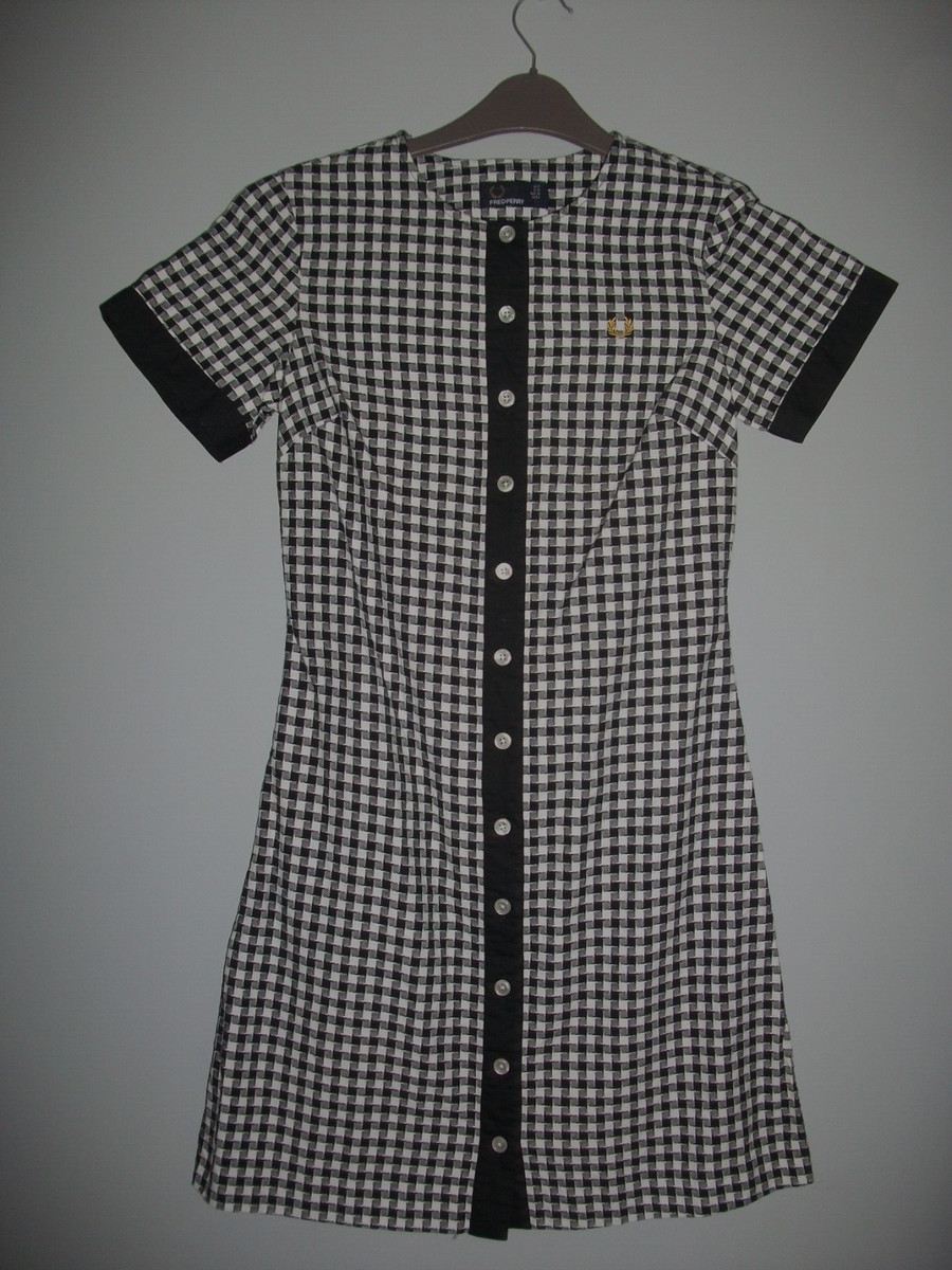 Fred Perry Black & White Textured Gingham Check Dress - Size 8