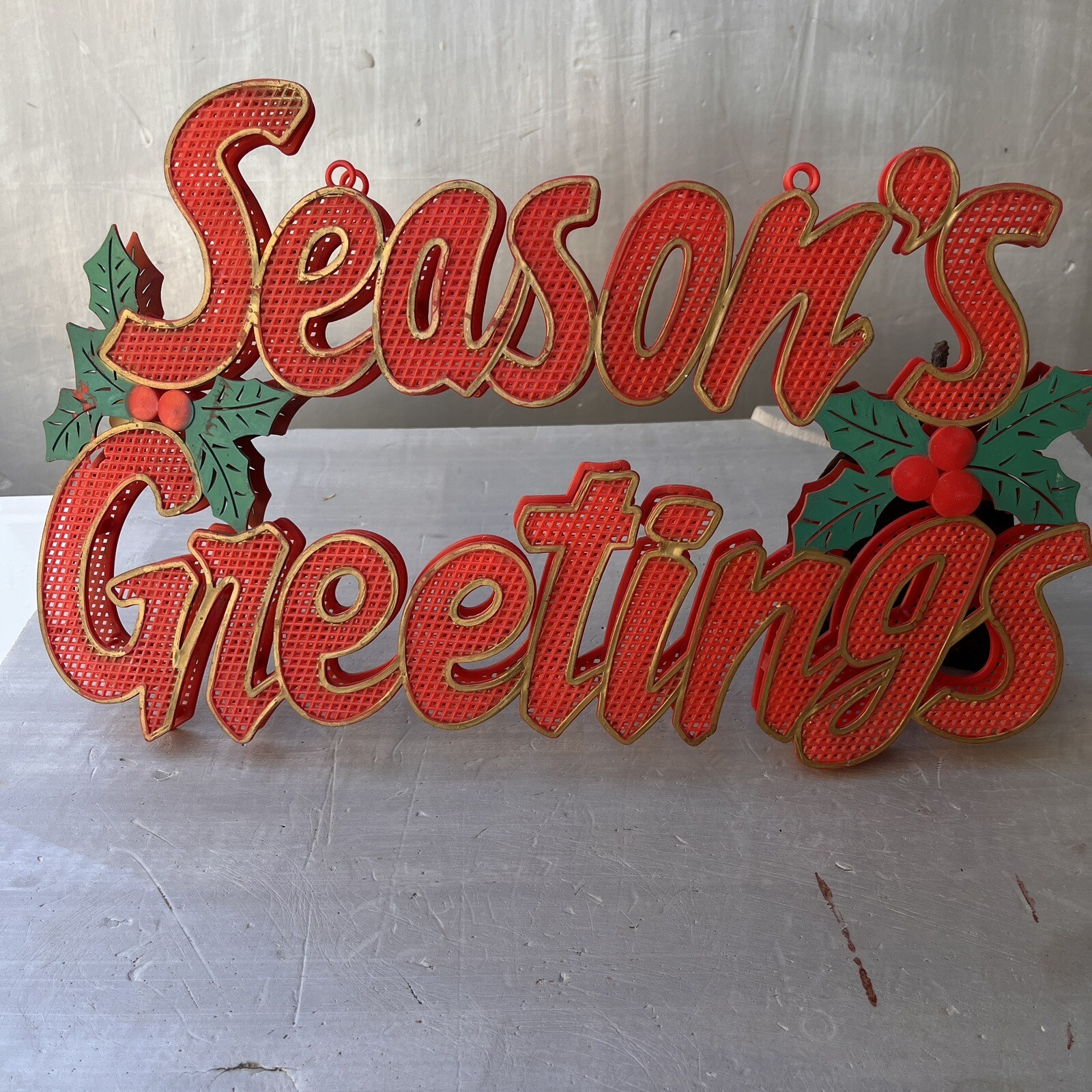 Seasons Greetings Light Up Christmas Sign Hanging Decor Outdoor Vtg