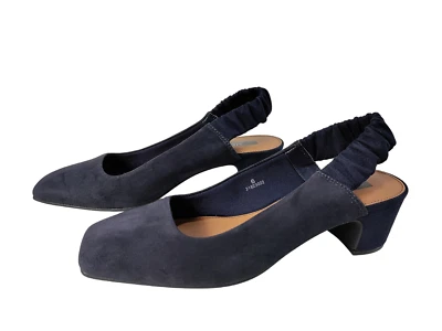 NEW WOMENS M&S COLLECTION INSOLIA UK 5 NAVY SUEDE SLINGBACK HEEL SHOES RRP £45