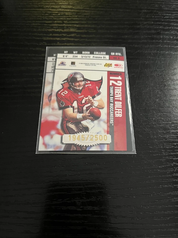 1998 Donruss Leaf Warrick Dunn/Trent Dilfer Ticket Masters Insert #1945/2500 🏈! - Image 2 of 2