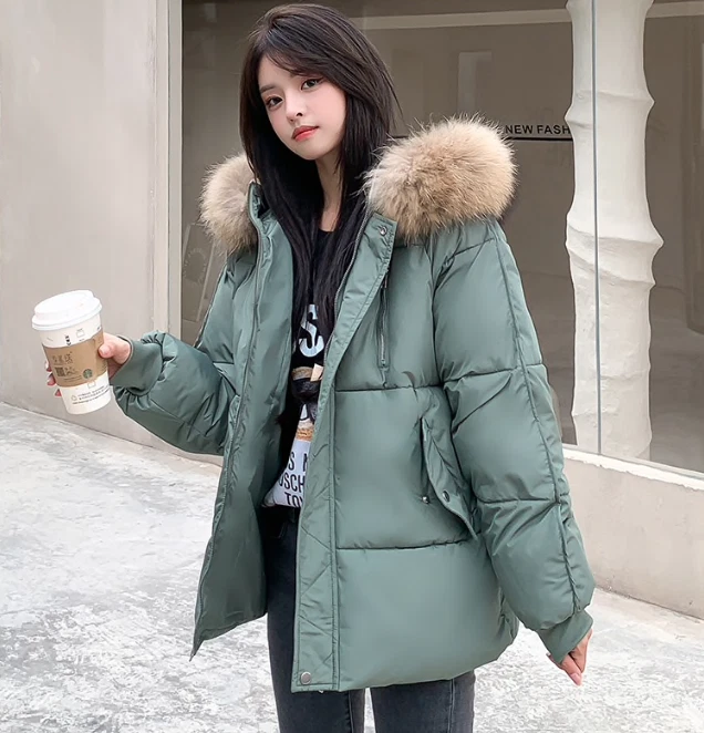 Chaqueta de plumón con capucha abrigo de piel beige chaqueta negra parka  mujer invierno verde caliente