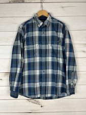Eddie Bauer Button Shirt Mens M Blue Plaid Travex Flannel Outdoor Hiking GREAT