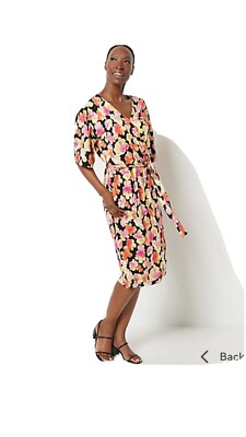 J Jason Wu Knit Printed Floral Wrap Dress Black Floral Size Medium 