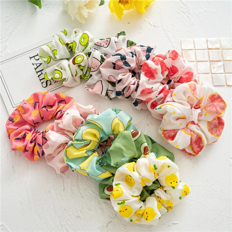 Print Fruit Elastic Scrunchie Hairband Rubber Band Floral Hair Bands Ponytail