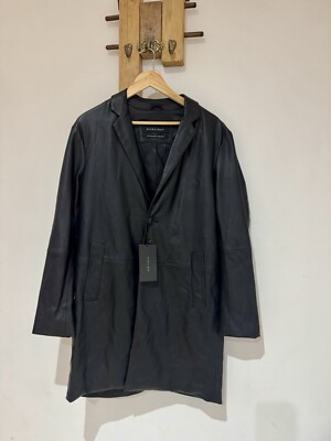 NWT £119 Zara Man Men's Longline Black Faux Leather Trench