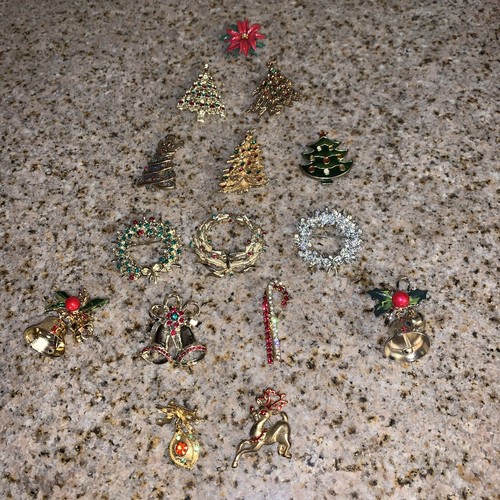 Vintage Christmas Tree Pin Brooch Lot Christmas Tree WREATH BELLS