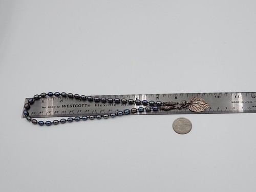 Peacock Pearl & 925 Sterling Silver Leaf Necklace - Picture 6 of 8