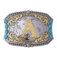 Western Belt Buckle Cowboy Rodeo Initial Letters ABCDEFG to Z Turquoise Belt ...