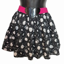 VTG Y2K SKATER MINI SKIRT BUILT IN HEART STRETCH BELT RETRO COQUETTE COTTAGE M