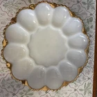 Vintage Plate Anchor Hocking Fire King Milk Glass Deviled Egg Dish 22K Gold Trim