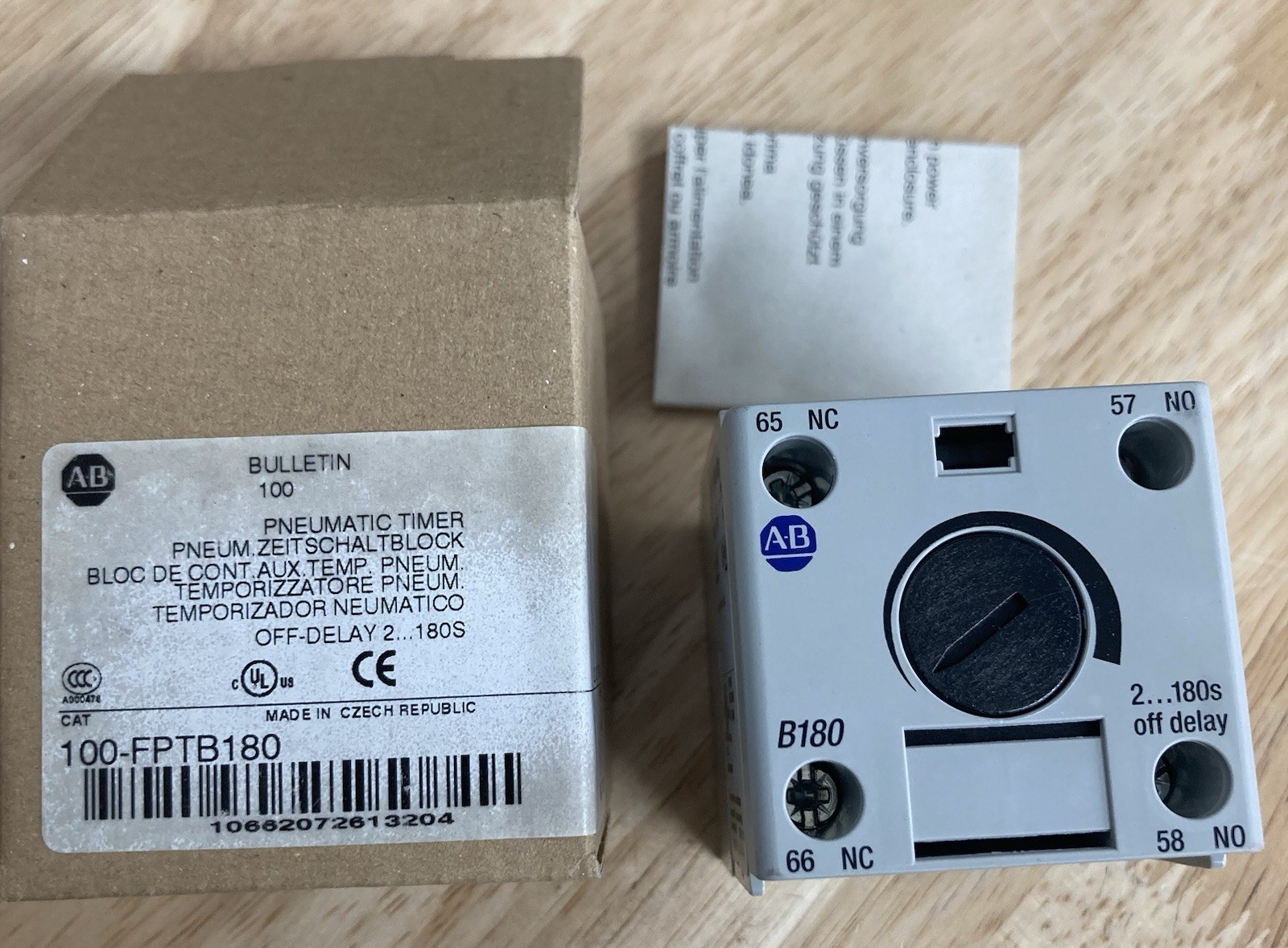 Allen Bradley 100-FPTB180 Pneumatic Timer Module, Off Delay 0-180s- New In Box