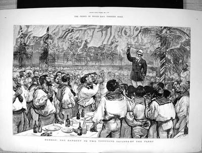Altes 1876 Bombay Bankett zweitausend Matrosen Flotte Prinz Wales Indien viktorianisch
