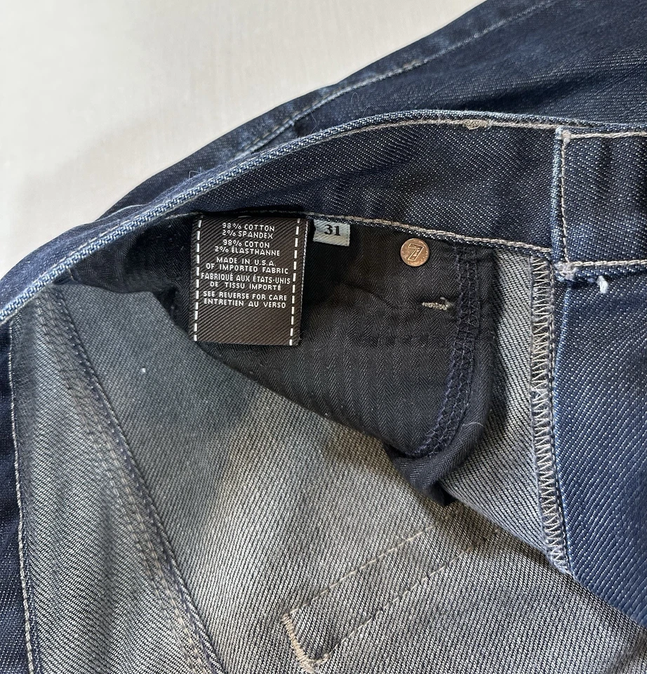 7 For All Mankind Slimmy Jeans Mens 31x34 Dark Wash Denim Casual Made in USA - Image 4 of 4