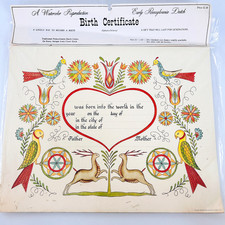 Fraktur Birth Certificate Blank Pennsylvania Dutch Jacob Zook 1967 Vintage