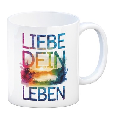 Liebe dein Leben Kaffeebecher Aquarell Design