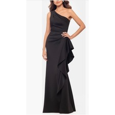 Xscape Evenings One-Shoulder Ruffle Scuba Crepe Gown