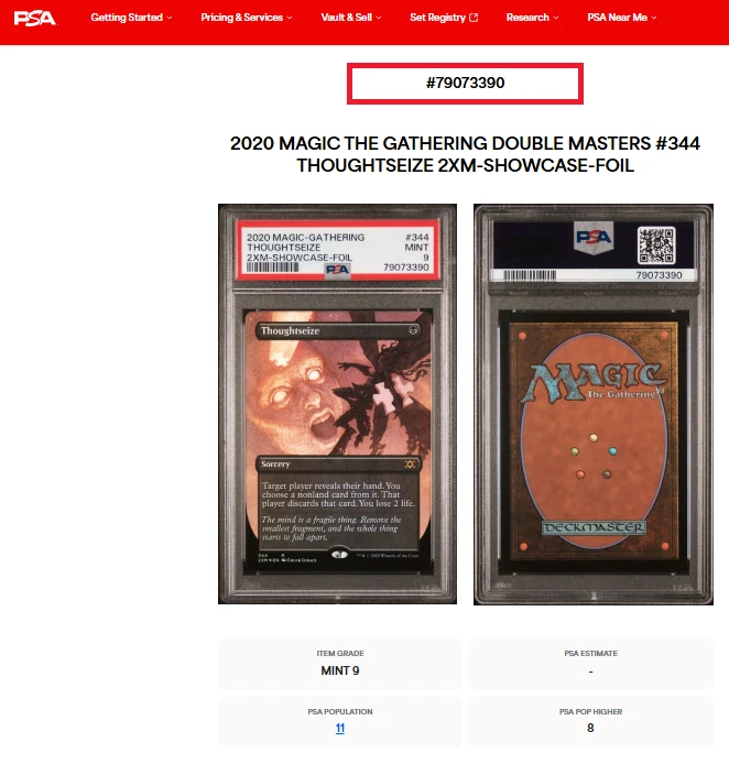 MTG Magic the Gathering 2XM Double Masters Showcase Foil Thoughtsieze PSA 9 Mint - Image 3 of 3