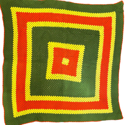 VTG Granny Square Afghan Blanket Crochet Throw Boho Retro 60x60