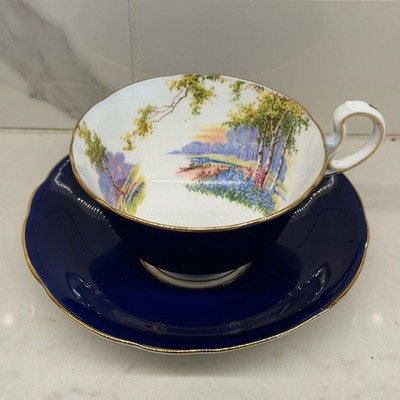 Aynsley Bone China Cobalt Blue & Gold 'Bluebell Time' Tea Cup & Saucer Set