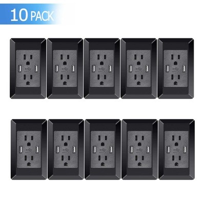 10PK Dual Plug Electric Wall Socket Adapter 2 USB Port Outlet Panel Switch US 2A