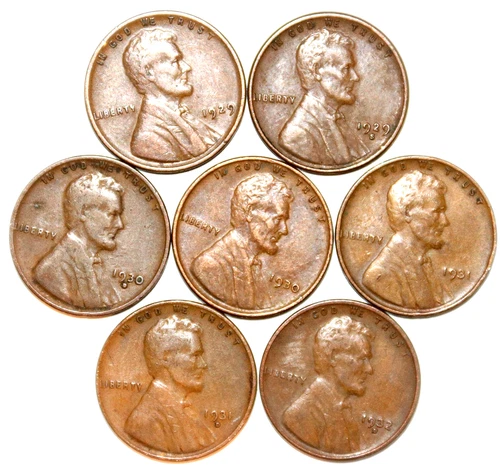 (7) Lincoln Wheat Cents - 1929 to 1932 Range - Fine-Extra Fine Range - #1990D