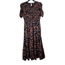 THML Womens Floral Smocked Maxi Dress Small Bohemian Dark Romantic Whimsical