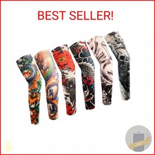 YARIEW Tattoo Sleeves for Men, 6Pcs Fake Tattoos Sleeves to Cover Arms Sun Prote