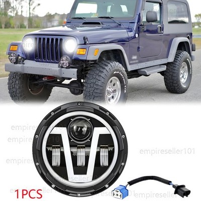 For Jeep Wrangler JK LJ TJ CJ Halo Angel Eyes 130W 7'' Round LED Headlight H6024