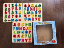 Toys To Enjoy - Wood Alphabet  Numbers Shapes Peg Puzzles for Children/Toddler