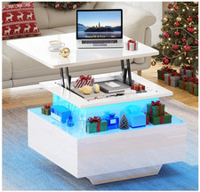New LED Lift Top High Gloss Wooden Square Coffee Table With Drawers & Storage UK