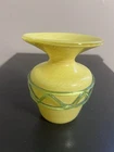 Vintage Mid Century Art Glass Vase Yellow Green Applied Band Murano Style 5.5”