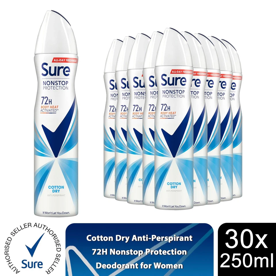 Sure Women Anti-perspirant Deo Cotton Dry 72H Nonstop Protection 250ml, 30 Pack