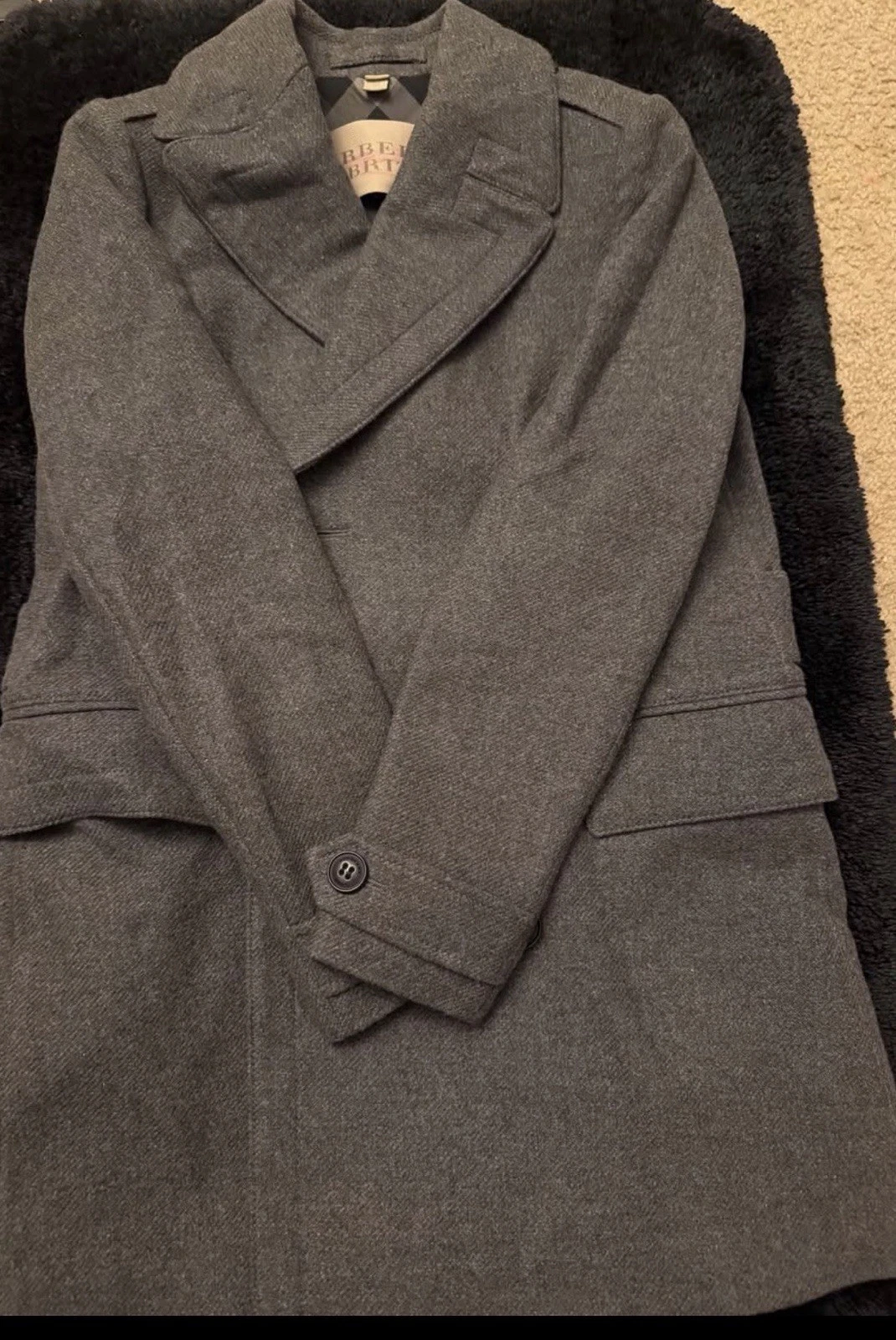 Burberry Brit Gray Wool Pea Coat Double Breasted Button Lined Size S image 6