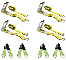 4PK 2"x30' Ratchet Straps w/ J-Hook & 4PK 2"x36" Magnetic D-Ring Axle Straps Kit